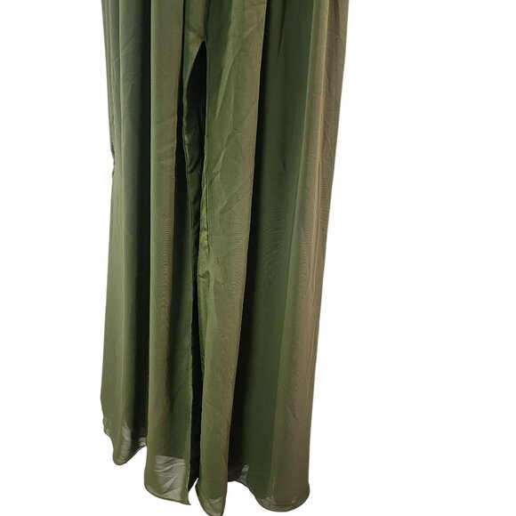 Maxi Dress With Pleated Bodice & Spaghetti Straps Size 12 Olive Green - Picture 6 of 7